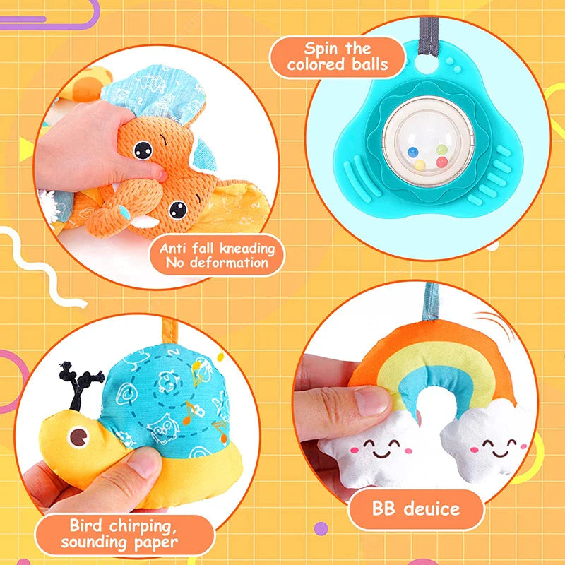 Newborns Spiral Hanging Activity Stroller Toy Baby Carseat Toy Black & White Lion Koala Rattle  for Crib Mobile Sensory Toy Gift