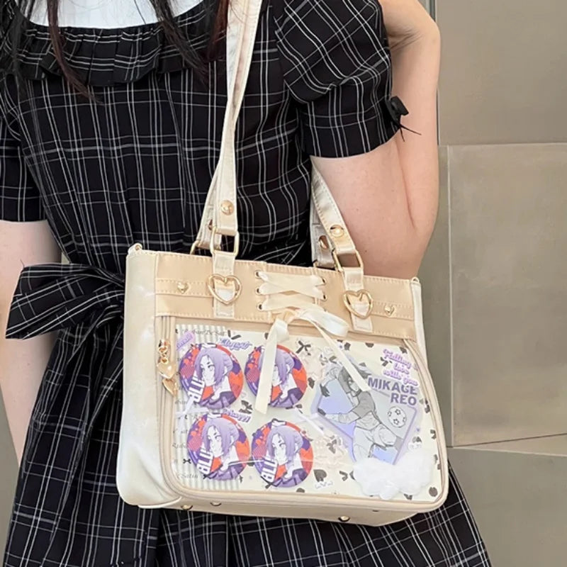 Italife Small Red Ita Bag Crossbody with Ribbon Women Kawaii Clear Cute Shoulder Bag Student Girl Heart Ita Bag with Insert H202