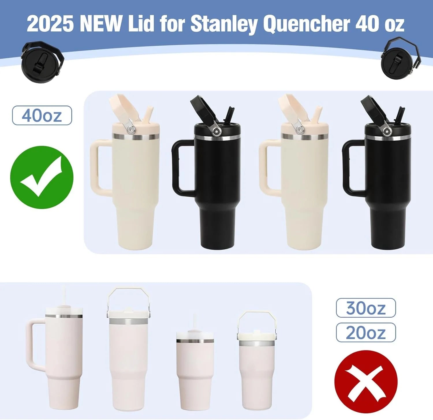 Flip Straw Lid For 40oz Stanley Tumbler Leakproof Portable Handle Lid Exact Color Detachable Flip Straw With Brush&Removal Tool