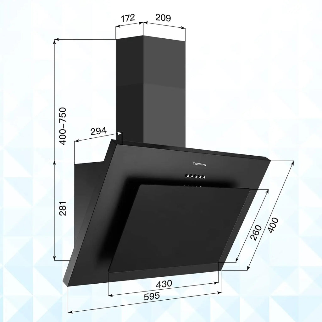 TopStrong 60cm Wall Mount Tempered Glass Stainless Steel Range Cooker Extractor Hood UKGV4760