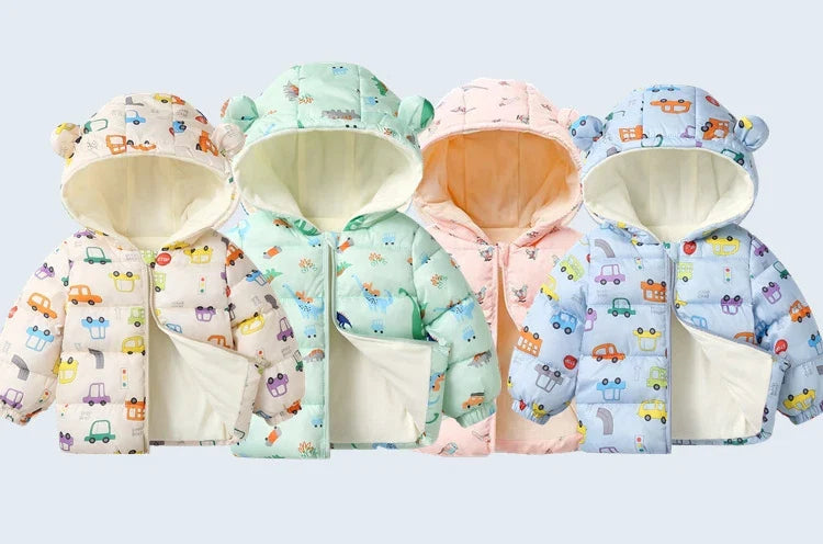 Winter Baby Kids Fleece Jacket Warm Hooded Down Outerwear
