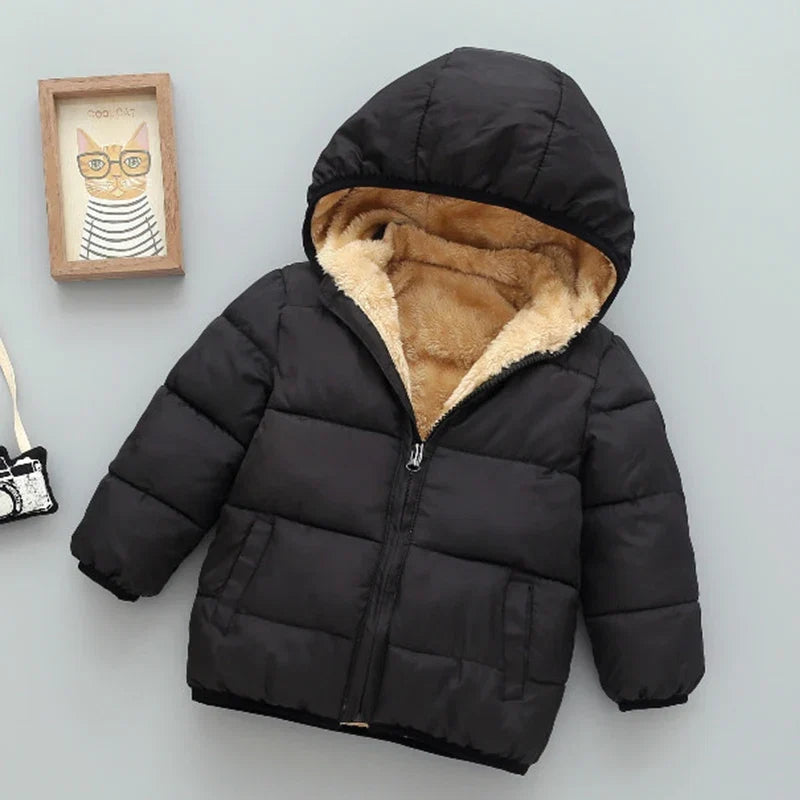 Winter Baby Kids Fleece Jacket Warm Hooded Down Outerwear
