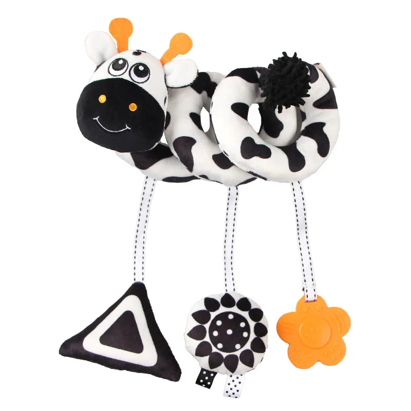 Newborns Spiral Hanging Activity Stroller Toy Baby Carseat Toy Black & White Lion Koala Rattle  for Crib Mobile Sensory Toy Gift