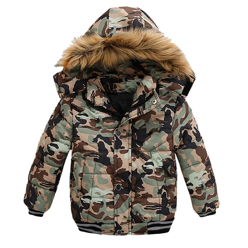 Autumn Winter Hooded Jacket for Kids - Boys & Girls Warm Fur Collar Zipper Outerwear Casual Fashion Baby Coat for Ages 2-6