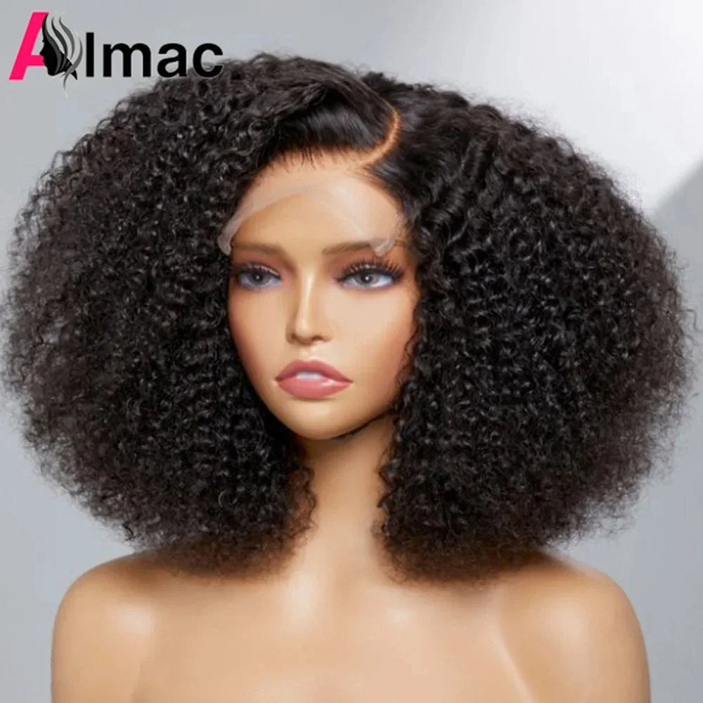 250% Density Short Bob Jerry Curly Human Hair Wig 13x4 Transparent Lace Frontal