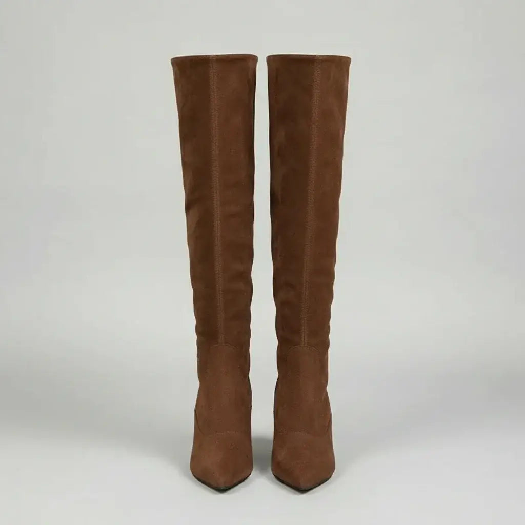 Retro Suede Knee‑High Boots – Kitten Heel
