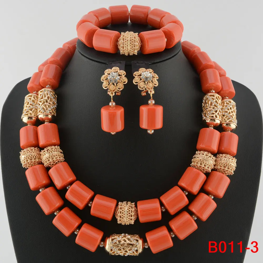 Traditional Nigerian Wedding Artificial Coral Beads Bridal Jewelry Sets African