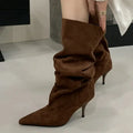 Retro Suede Knee‑High Boots – Kitten Heel