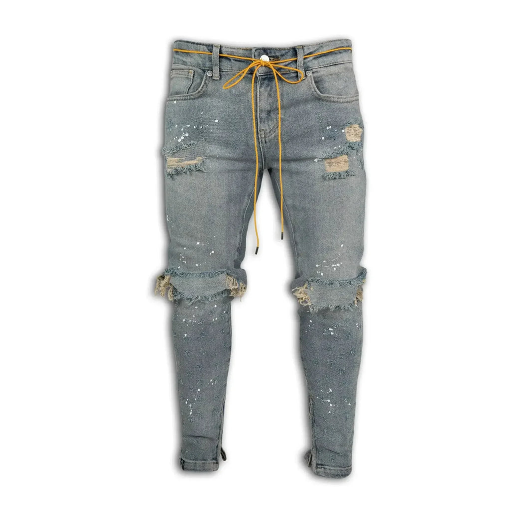 New 2025 Ripped Hole Jeans for Men Hip Hop Cargo Pant Distressed Denim Jeans