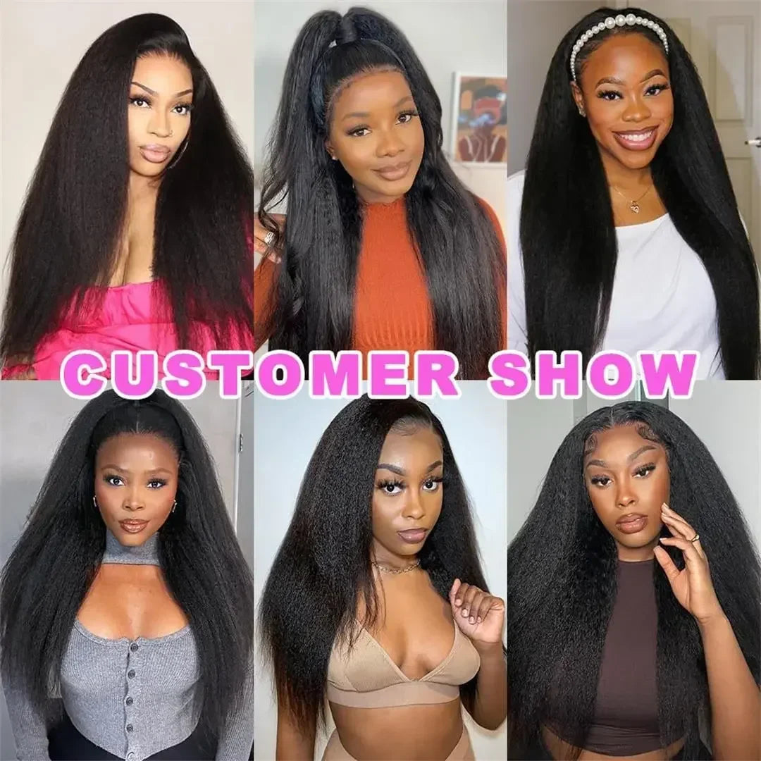 Kinky Straight Lace Front Human Hair HD Transparent Remy Glueless Lace Part Wigs for Women