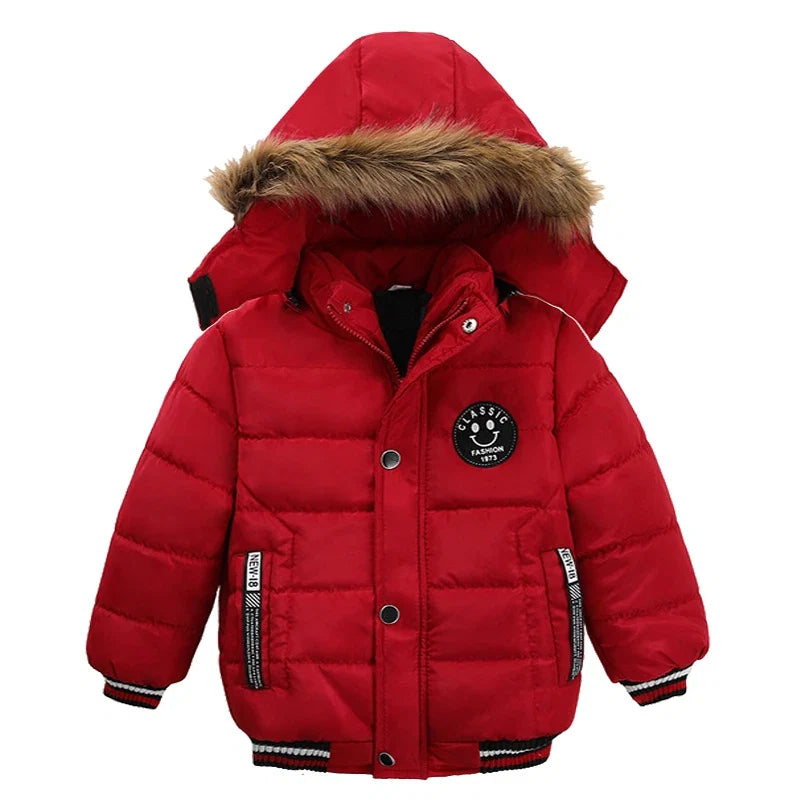 Autumn Winter Hooded Jacket for Kids - Boys & Girls Warm Fur Collar Zipper Outerwear Casual Fashion Baby Coat for Ages 2-6