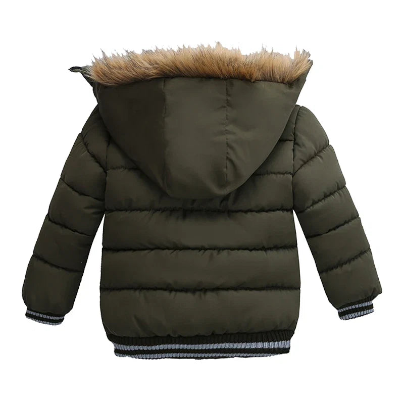 Autumn Winter Hooded Jacket for Kids - Boys & Girls Warm Fur Collar Zipper Outerwear Casual Fashion Baby Coat for Ages 2-6