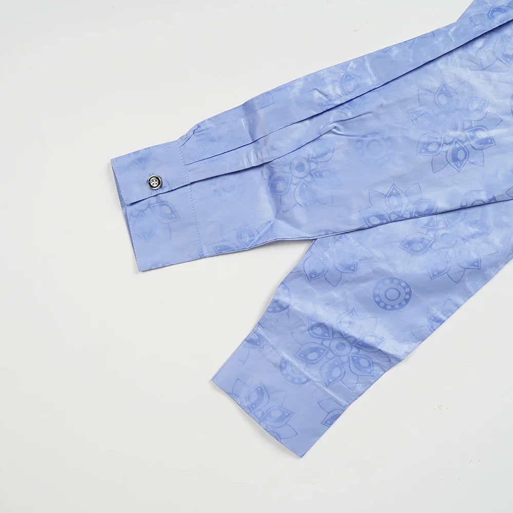 African Embroidery Blue Gown  Men Elegant Thobe 3 PC Top and Pants Suits Set