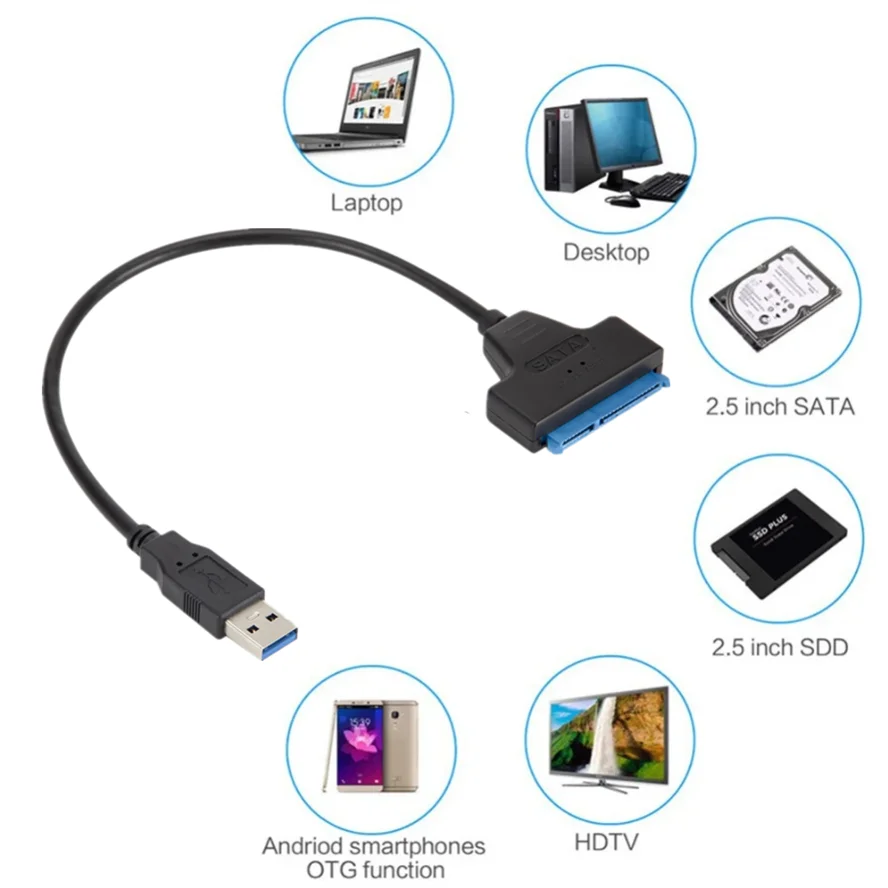 USB 3.0/2.0 SATA 3 Cable Sata To USB 3.0 Adapter Up To 6 Gbps Support 2.5 Inch External HDD SSD Hard Drive 22 Pin Sata III Cable
