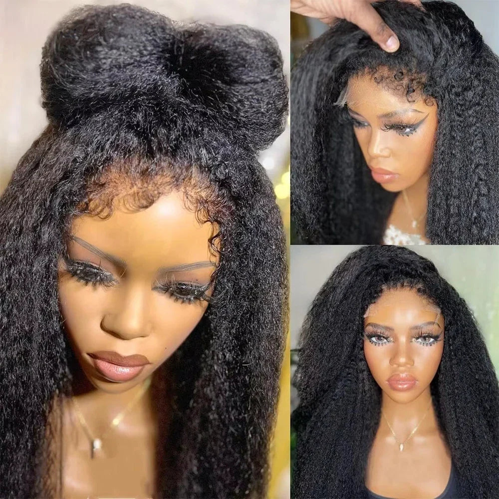 4C Edges Kinky Straight 13x6 HD Lace Frontal Wig Human Hair 7x5 Lace Front Human Hair Wigs Natural Baby Hair Lace Wigs on Sale