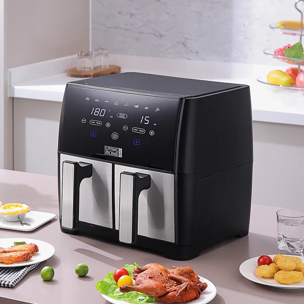 KOMORE 8L 1700W Touch Screen Dual Basket Air Fryer 80°C-200°C Adjustable Temperature & 30min Timer Setting &Automatic Shutoff