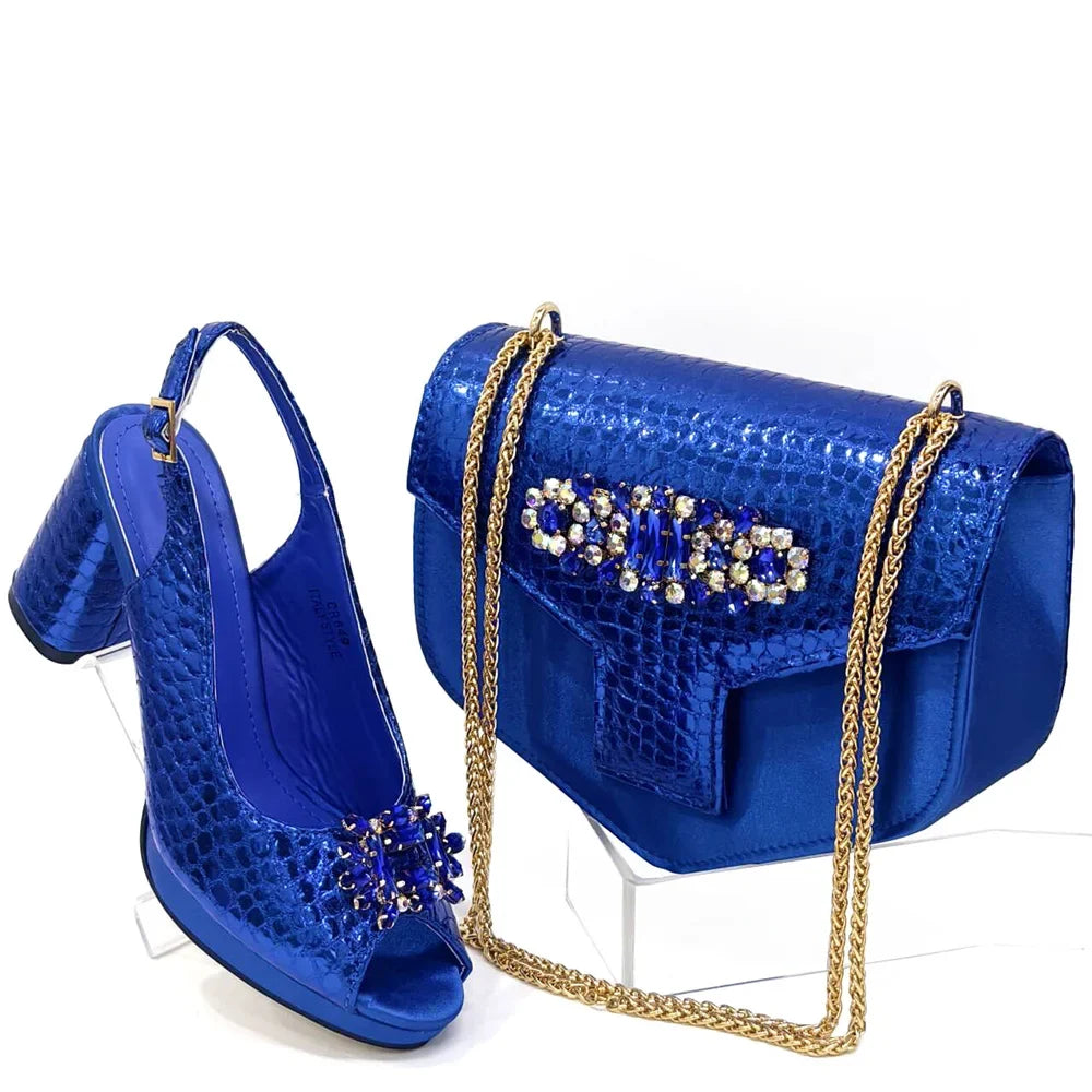 Rhinestone Bling Peep Toe Slingback Heels & Bag Set — 6 Colours | EU 37–43