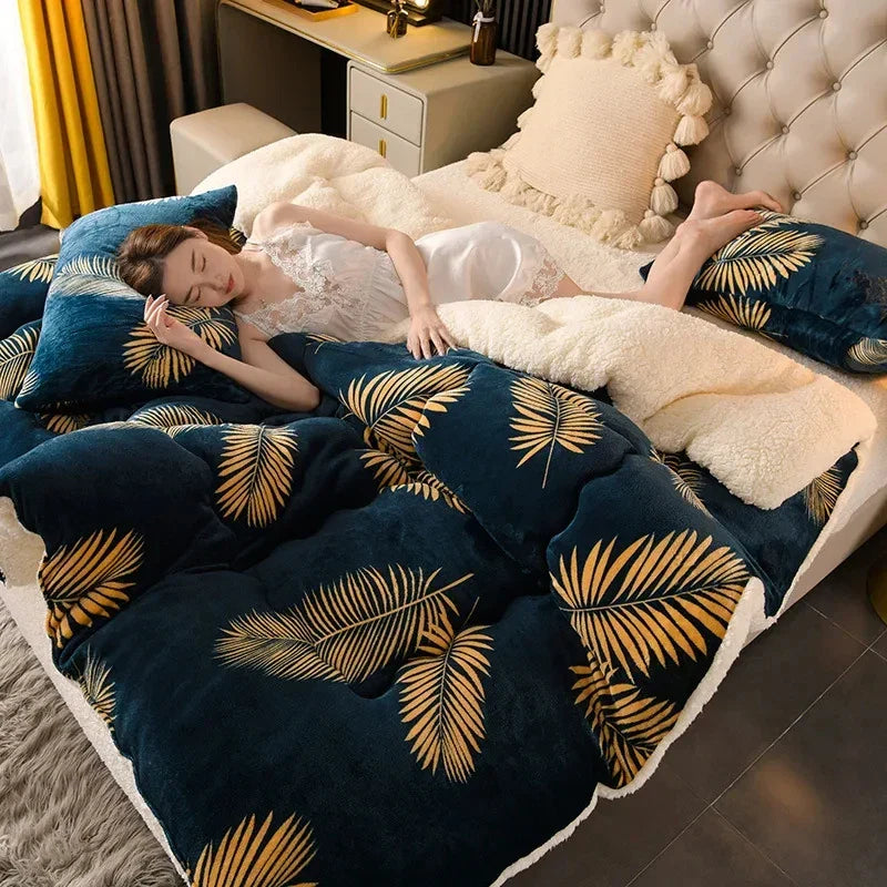 Winter Bedding Thick Quilt Blanket Thick Warm Flannel Fleece Comforter for Cold