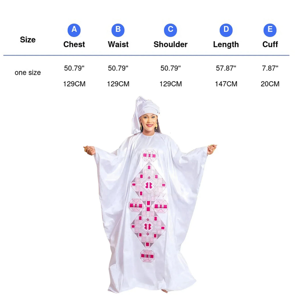 African Dress For Women's Plus Size Dress Bazin Riche Embroidery Floor Long Dress With Scarf