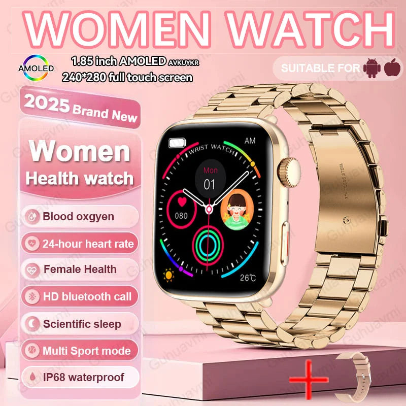2025 AI Diagnosis NFC Smart Watch Women 1.85 inch AMOLED Blood pressure Heart