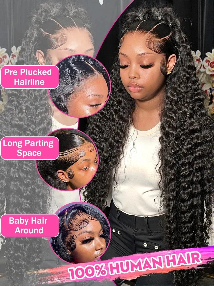 Hd 250 % Loose Deep Wave 30 38 40 Inch 13x6 HD Lace Frontal Human Hair Wigs Brazilian PrePlucke Water Curly 13x4 Lace Front Wig