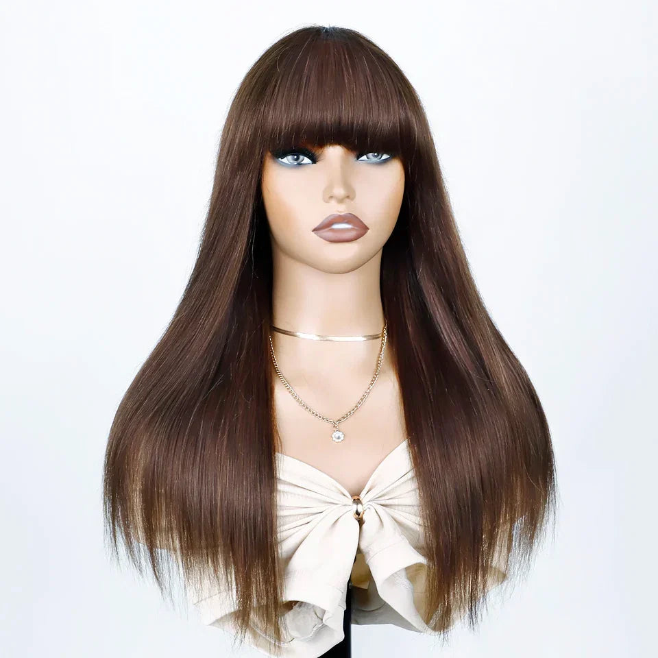Human Hair Wigs With Bang Brazilian Straight Red Burgundy Human Hair Wigs Brown
