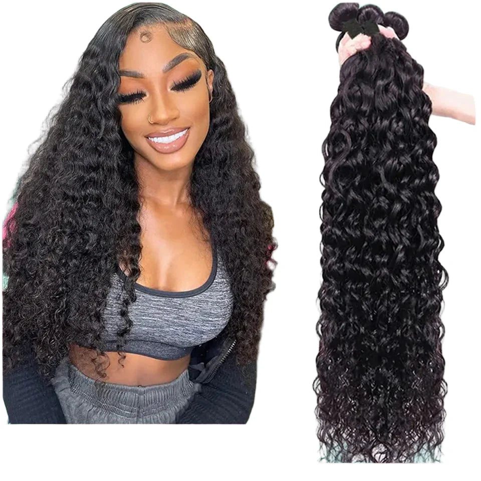 Water Wave Human Hair Bundles Curly Deep Wave 3 Bundles Brazilian Natural Black