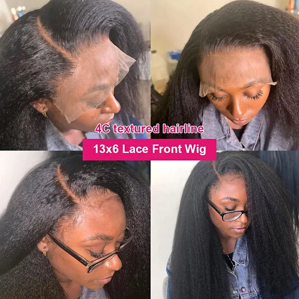 HD Lace Human Hair Wig | Kinky Straight with 4C Edges | 7x5 Glueless & 13x6 Lace Front | 180% & 250% Density | 16–34"