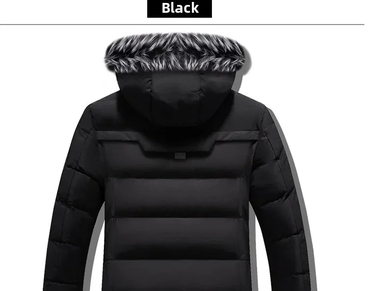 Men's Winter Thick Cotton Parka Casual Long Coat with Removable Hat Slim Fit Warm And Comfortable