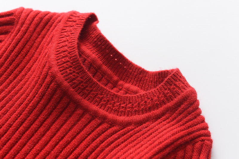 Girls Red Long Sleeve Sweater Tutu Party Dress Christmas New Year's Outfit Knee-Length Casual Cotton Polyester Turtleneck