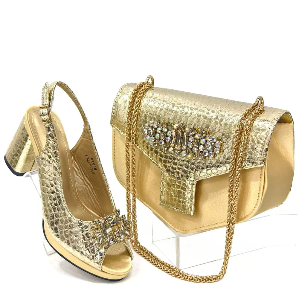 Rhinestone Bling Peep Toe Slingback Heels & Bag Set — 6 Colours | EU 37–43