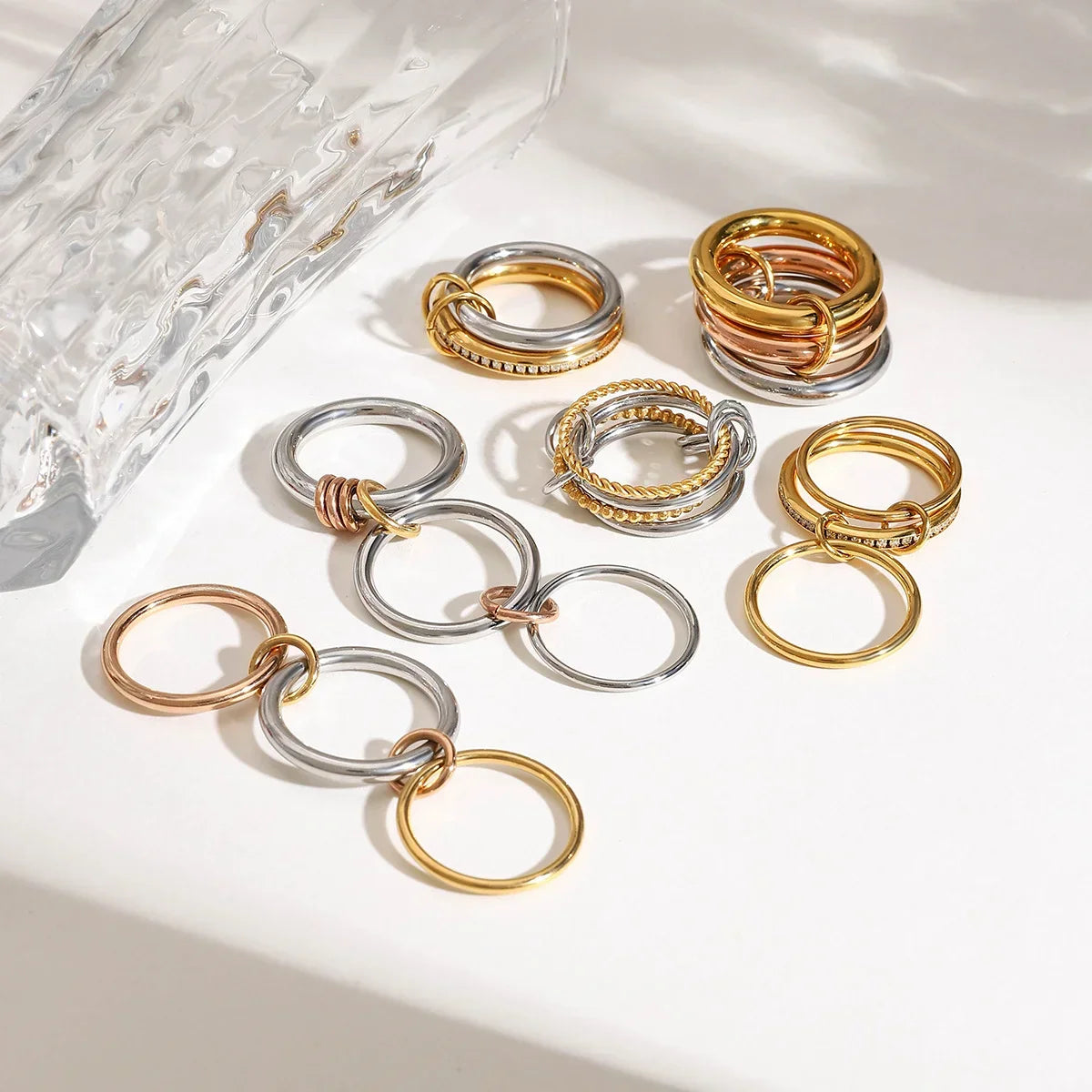 18K Elegant Gold Stacked Rings