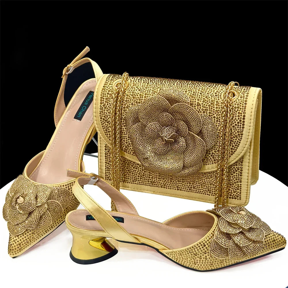 Large Flower Rhinestone Pointed Toe Slingback Pumps — Low Heel | 6 Colours | EU 37–43