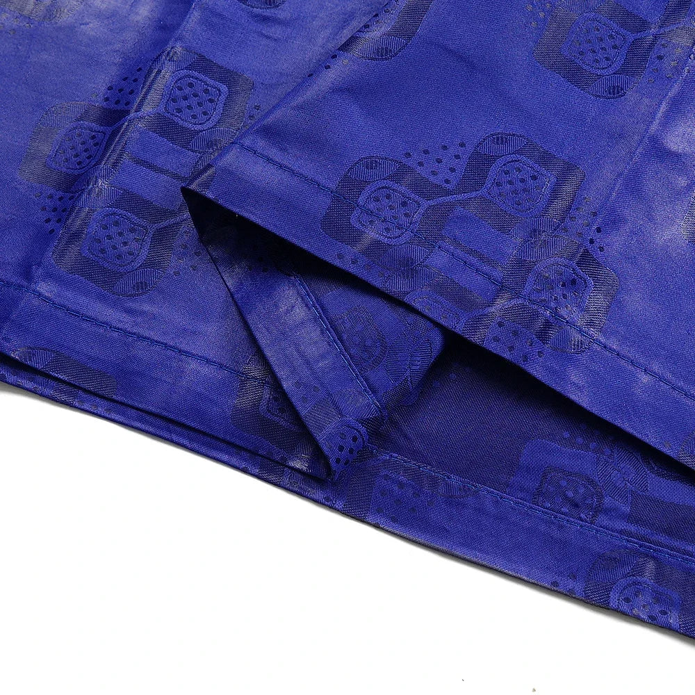 Men's African Traditional 3PCS Outfit  Blue Bazin Riche Agbada Embroidered Robe