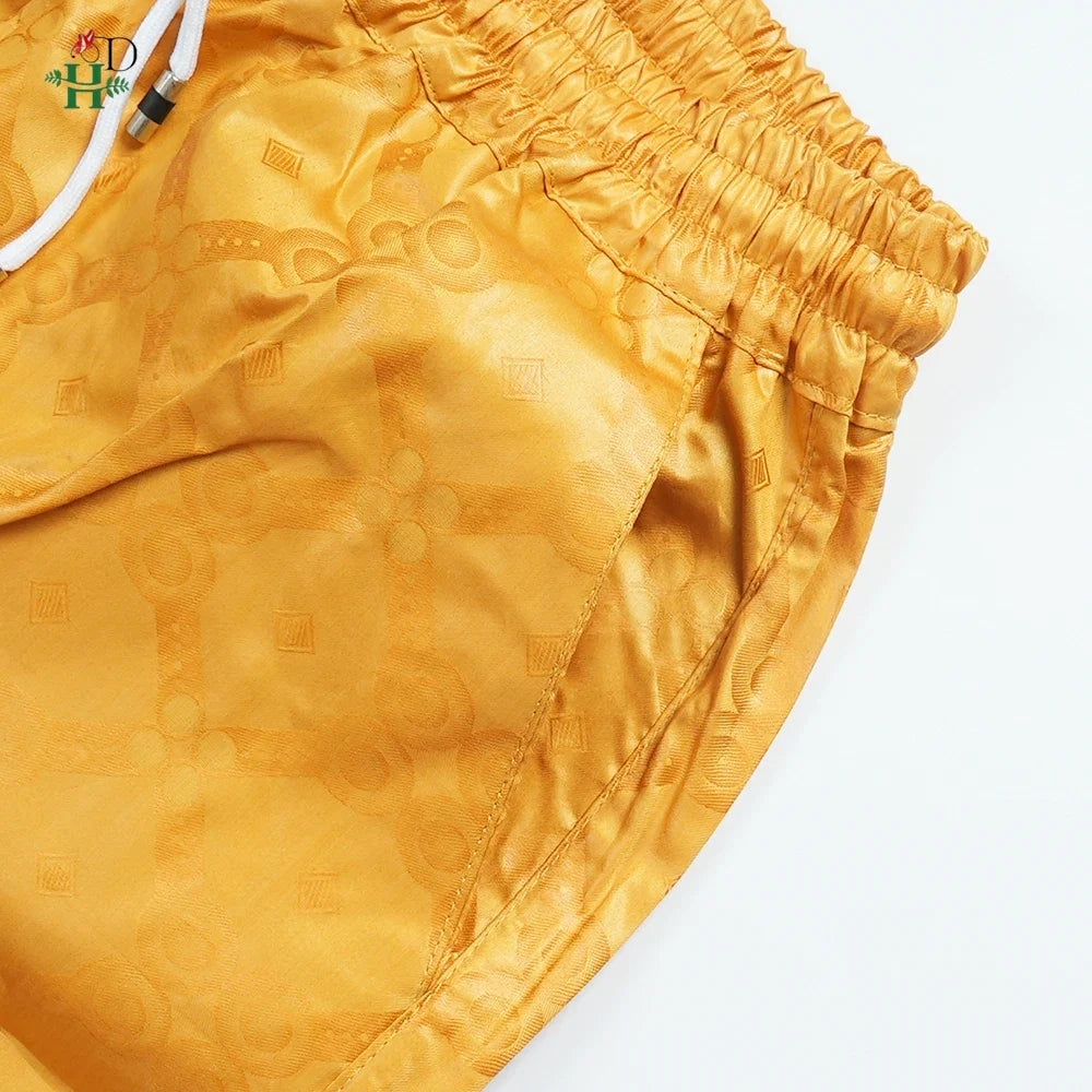 African Men Traditional Embroidery Bazin Riche Dashiki Yellow Shirt Pants 3PCS Bubu Dress Suit