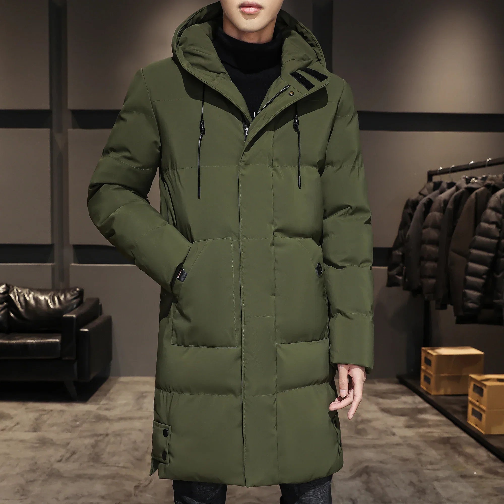 High Quality Long Cotton-padded Coat Warm Simple Solid Color Thin Look High Trend All Quality Fabric Comfortable Men's Parkas