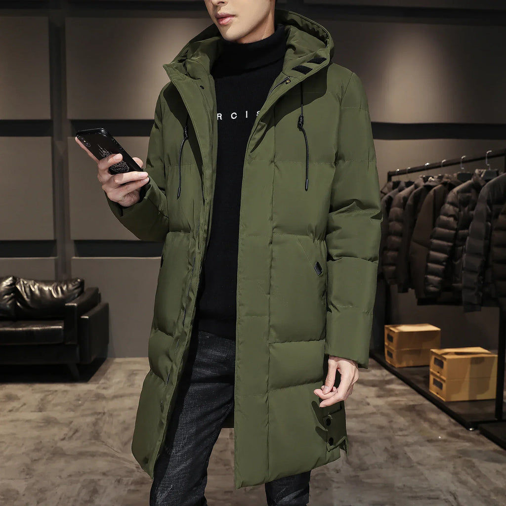 High Quality Long Cotton-padded Coat Warm Simple Solid Color Thin Look High Trend All Quality Fabric Comfortable Men's Parkas