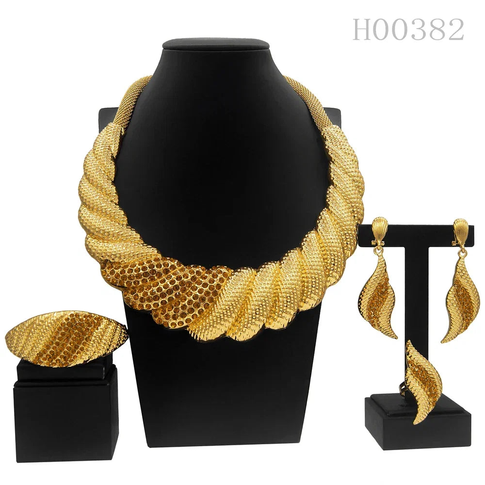 Dubai Gold Plated Jewelry Sets For Women Surround Big Necklace Plate 24K