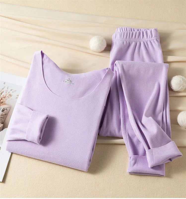 Women's Seamless Thermal Underwear Set Winter Warm Comfortable Solid Lingerie Long Johns Sexy Knitted Polyester Elastane Blend