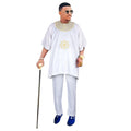 African Clothes for Men 2 Pieces Set Blue Embroidered Tops and Pants Traditional Clothing Rich Bazin