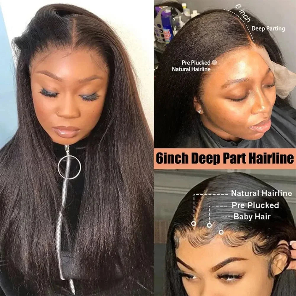 Kinky Straight Lace Front Human Hair HD Transparent Remy Glueless Lace Part Wigs for Women