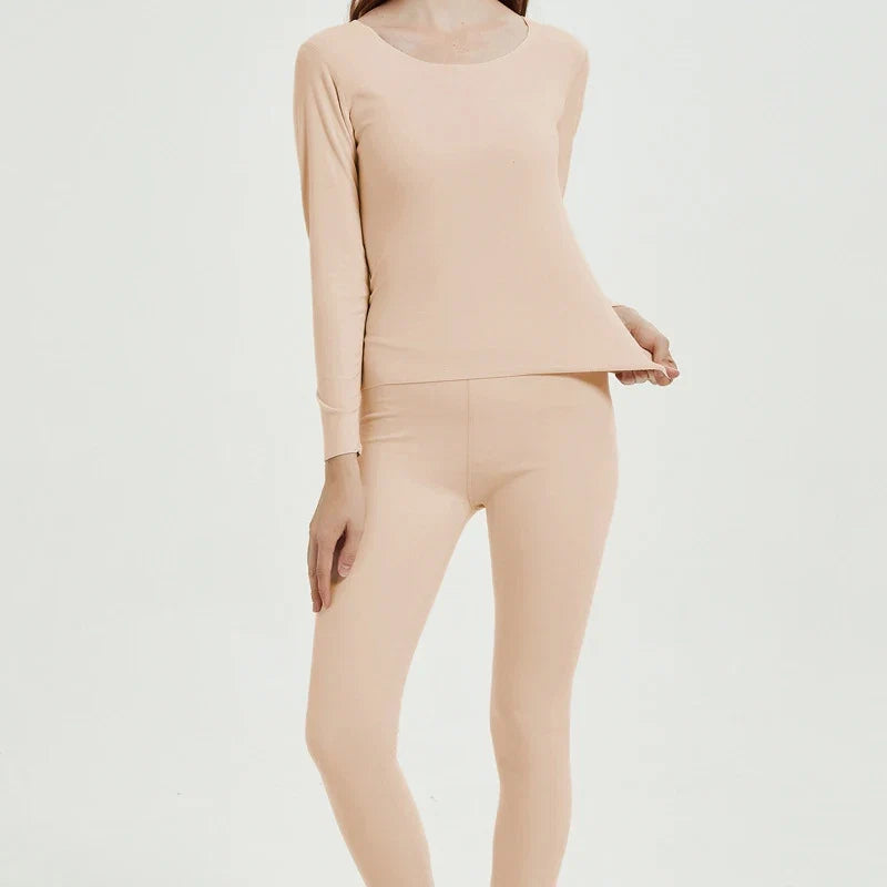 Women's Seamless Thermal Underwear Set Winter Warm Comfortable Solid Lingerie Long Johns Sexy Knitted Polyester Elastane Blend
