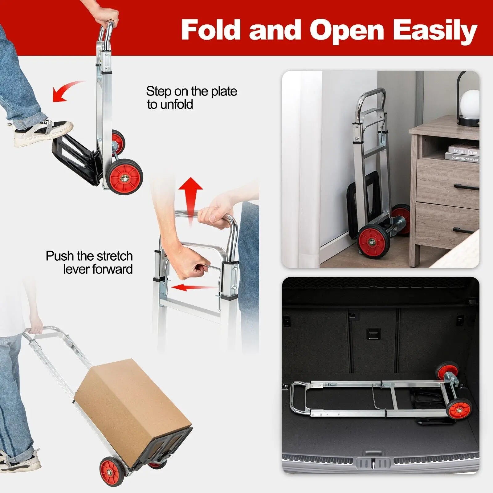 ERGOMASTER Folding Hand Truck Heavy Duty Sack Barrow W/Telescopic Handle All-Terrain Wheels