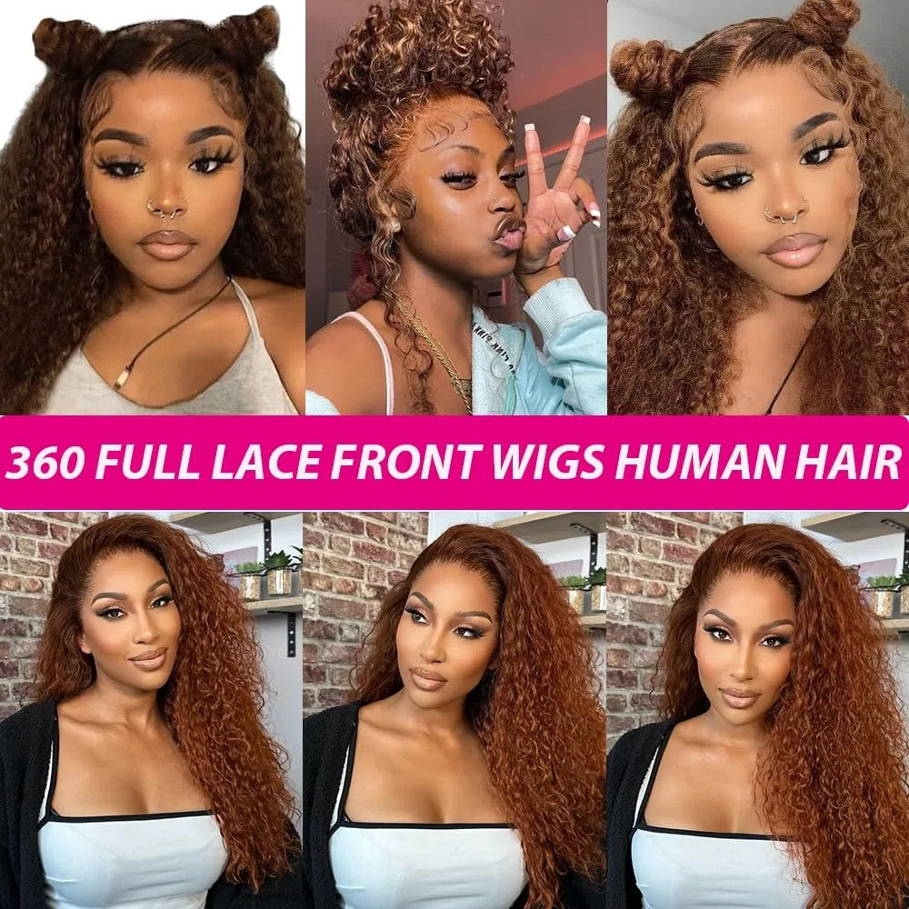 Deep Wave 360 Lace Front Wig Human Hair Chocolate Brown Pre Plucked with Baby Hair 250 Density Curly Glueless 24 Inch