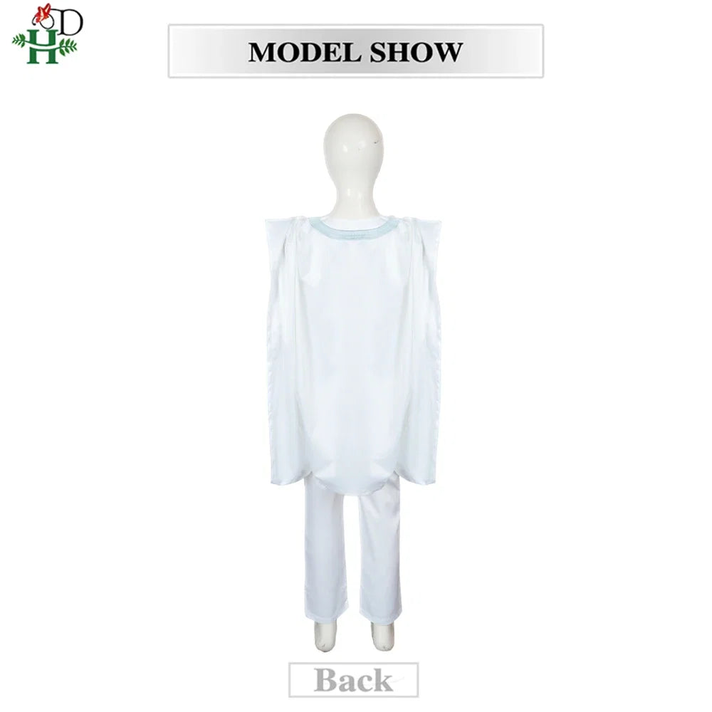 Boys White Blue Long Sleeve Tops Embroidery Dashiki Robe Shirt And Pant Set 3 PCS