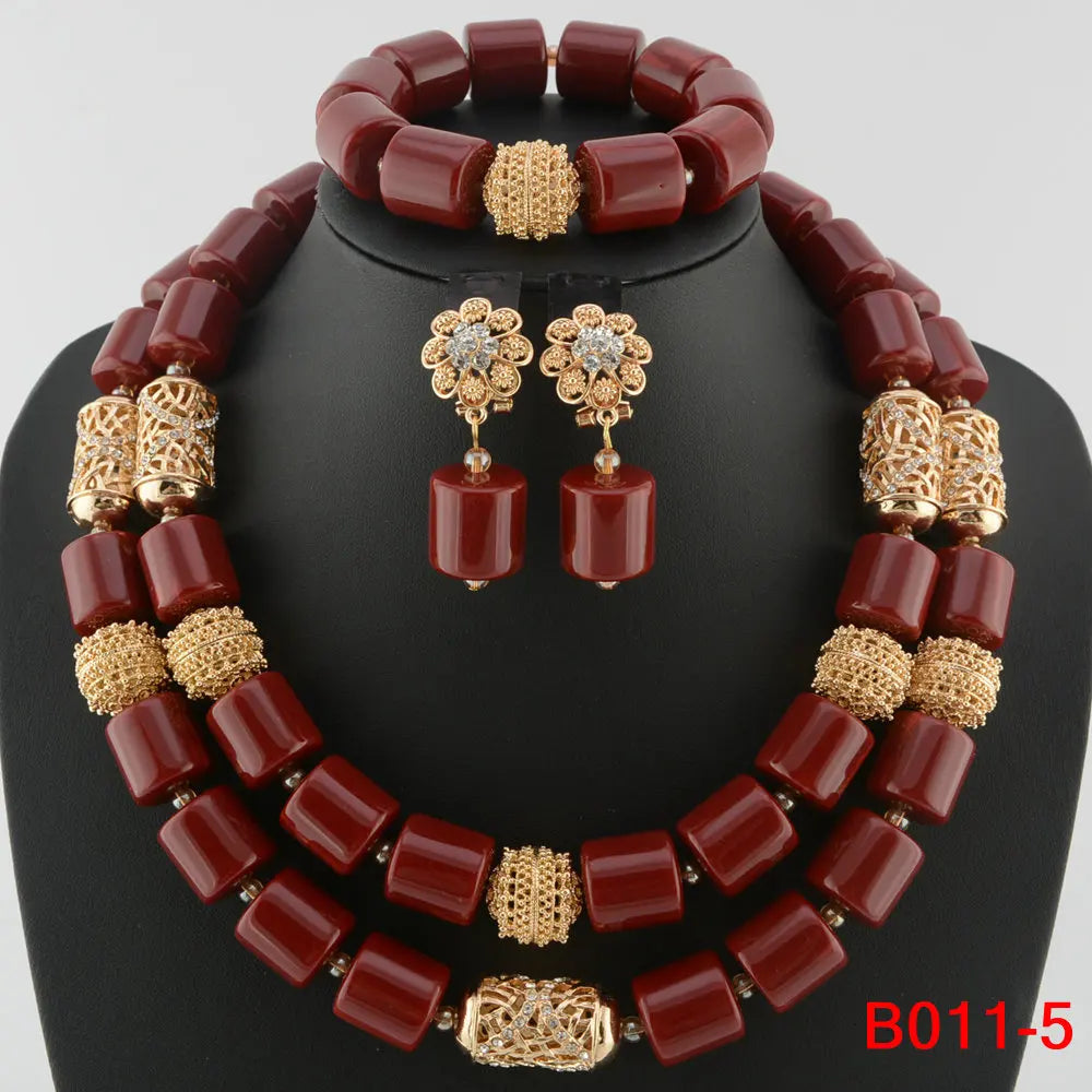 Traditional Nigerian Wedding Artificial Coral Beads Bridal Jewelry Sets African