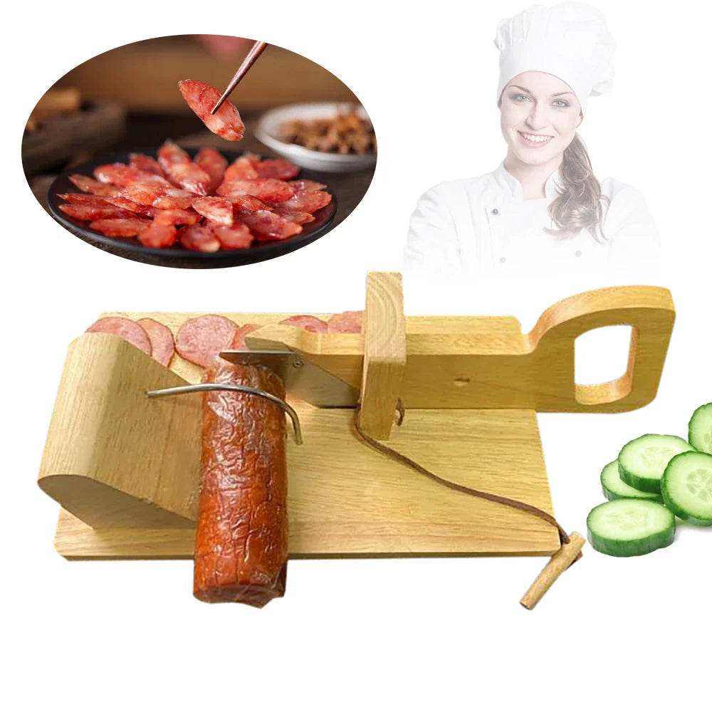 Sturdy Wood Sausage Cutting Machine With Stainless Steel Blade Sausage Slicer
