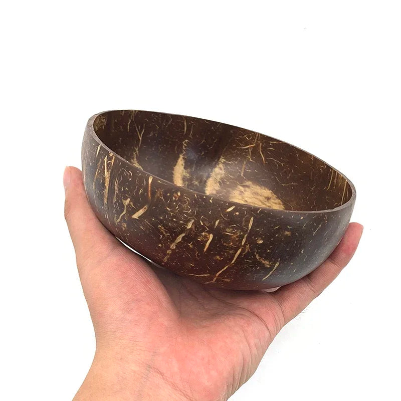 Natural Coconut Bowl Dinner Set for Women, Handmade Wooden Tableware, Wood Spoon, Dessert Fruit Salad, Mixing Rice Ramen Bowl, 1
