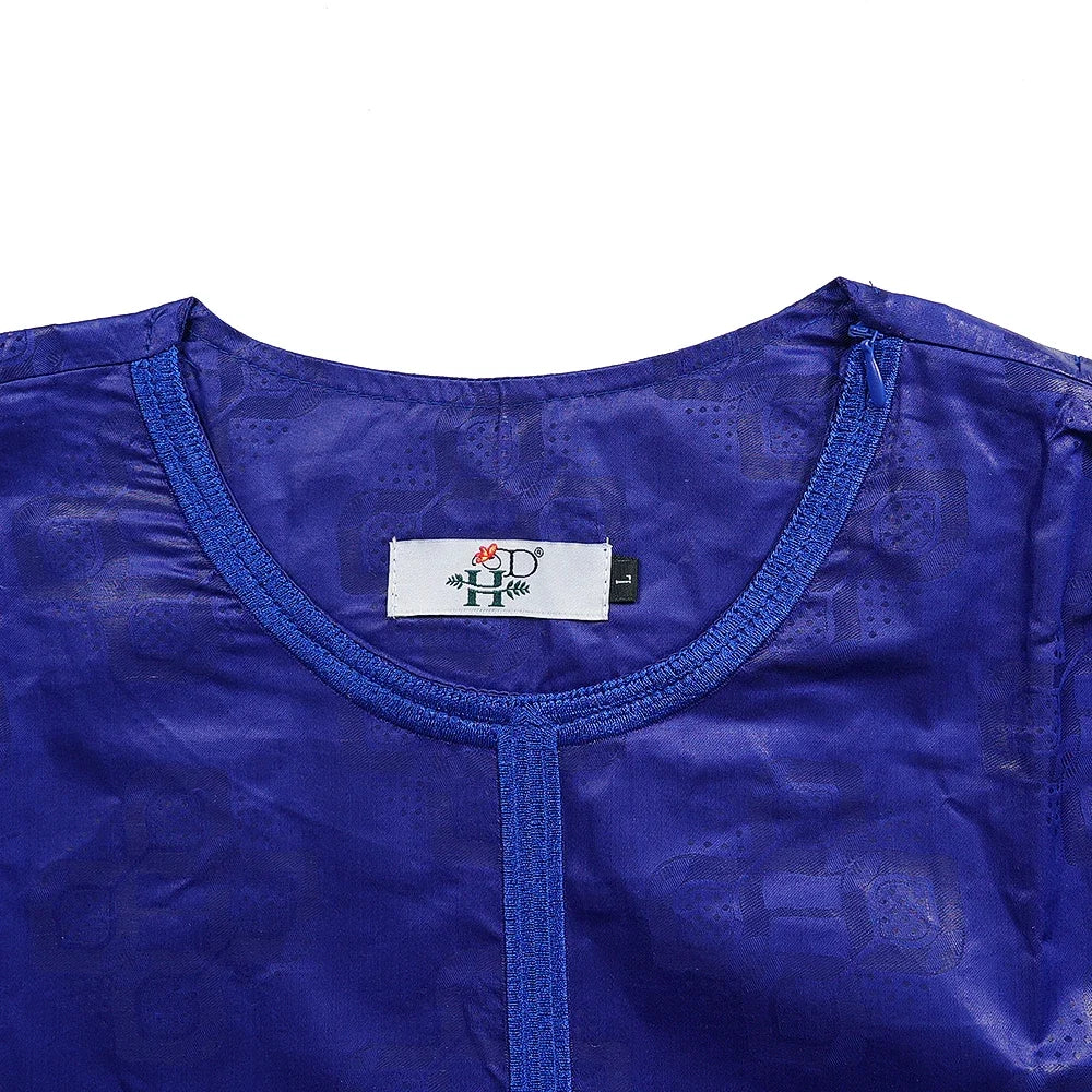 Men's African Traditional 3PCS Outfit  Blue Bazin Riche Agbada Embroidered Robe