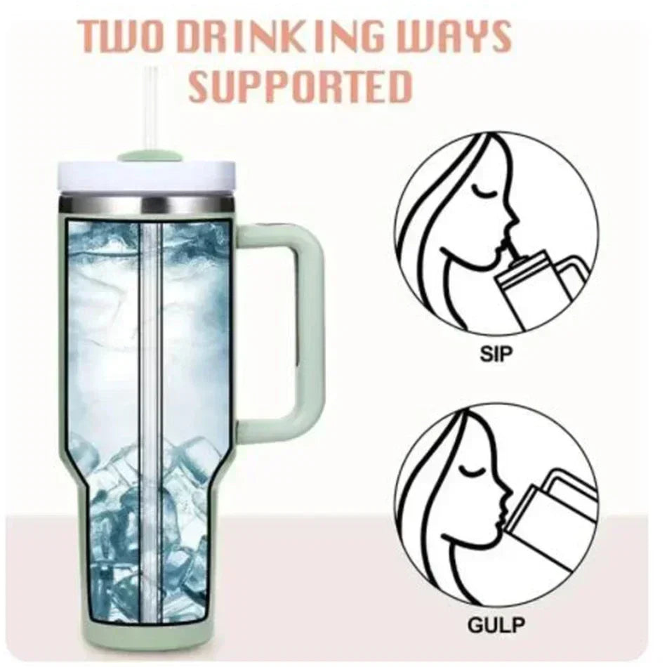 Large capacity 1200ML 304 stainless steel insulated water bottle insulated coffee cart cup hot and cold cups, straw with handle